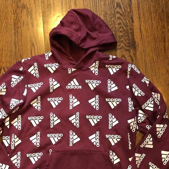 ADIDAS Pullover Hoodie with ADIDAS Logo Burgundy and White Sz Large NWOT - Picture 2 of 8